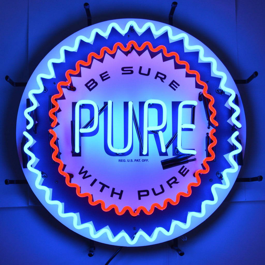Pure Gasoline Neon Sign with Backing-Neon Signs-Grease Monkey Garage