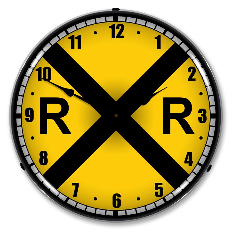 Railroad Crossing LED Clock-LED Clocks-Grease Monkey Garage