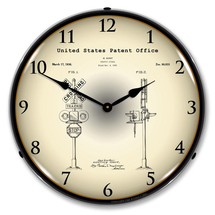 Railroad Train Crossing Signal 1935 Patent LED Clock-LED Clocks-Grease Monkey Garage