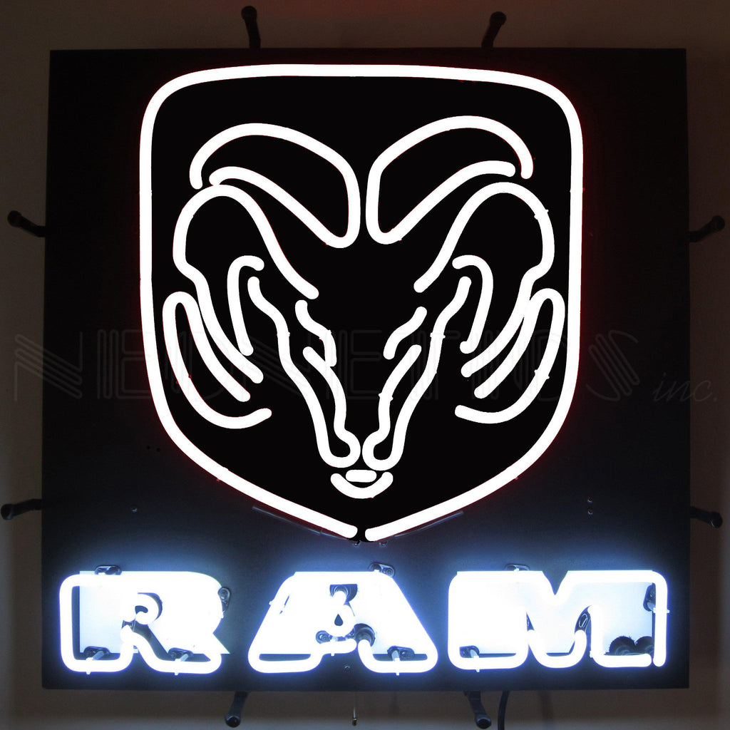 Ram White Neon Sign with Backing-Neon Signs-Grease Monkey Garage