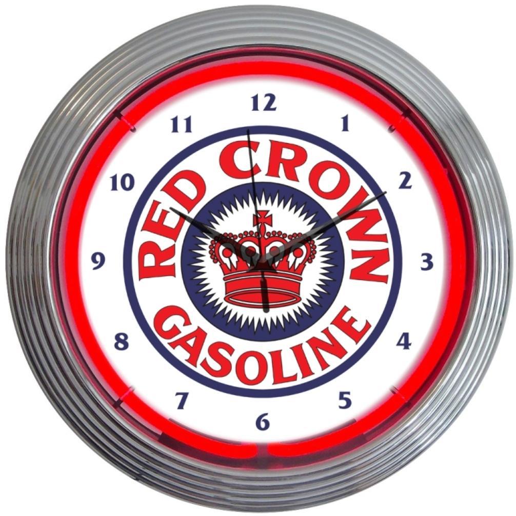 Red Crown Gasoline Neon Clock-Clocks-Grease Monkey Garage