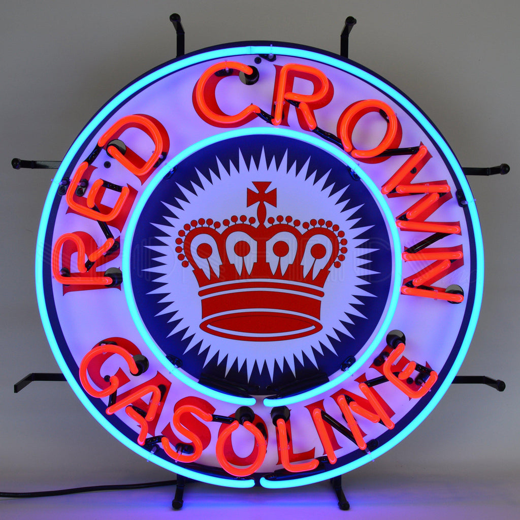 Red Crown Gasoline Neon Sign with Backing-Neon Signs-Grease Monkey Garage