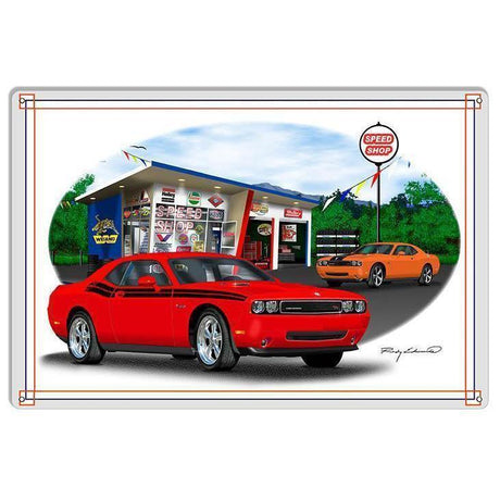 Red Dodge Challenger 3rd Gen Metal Sign-Metal Signs-Grease Monkey Garage