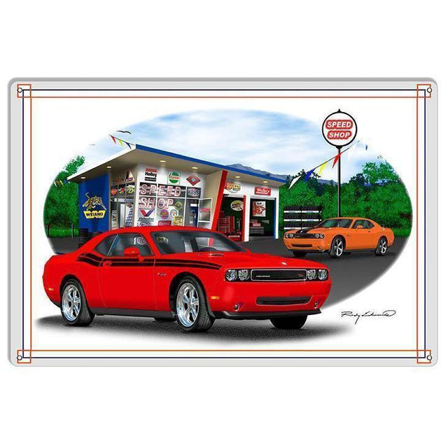 Red Dodge Challenger 3rd Gen Metal Sign-Metal Signs-Grease Monkey Garage