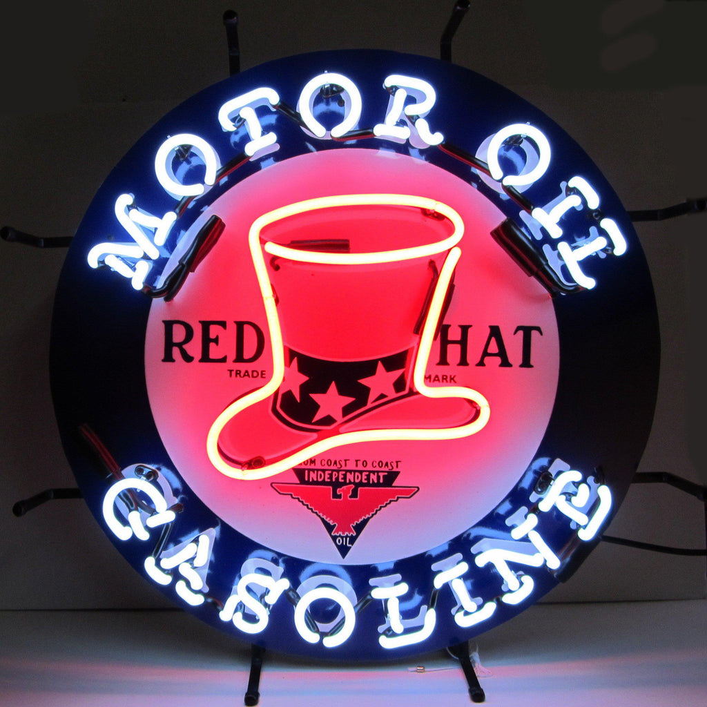 Red Hat Gasoline Neon Sign-Neon Signs-Grease Monkey Garage