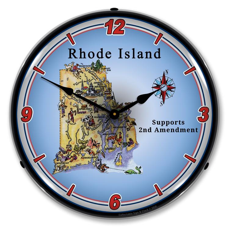 Rhode Island Supports the 2nd Amendment LED Clock-LED Clocks-Grease Monkey Garage