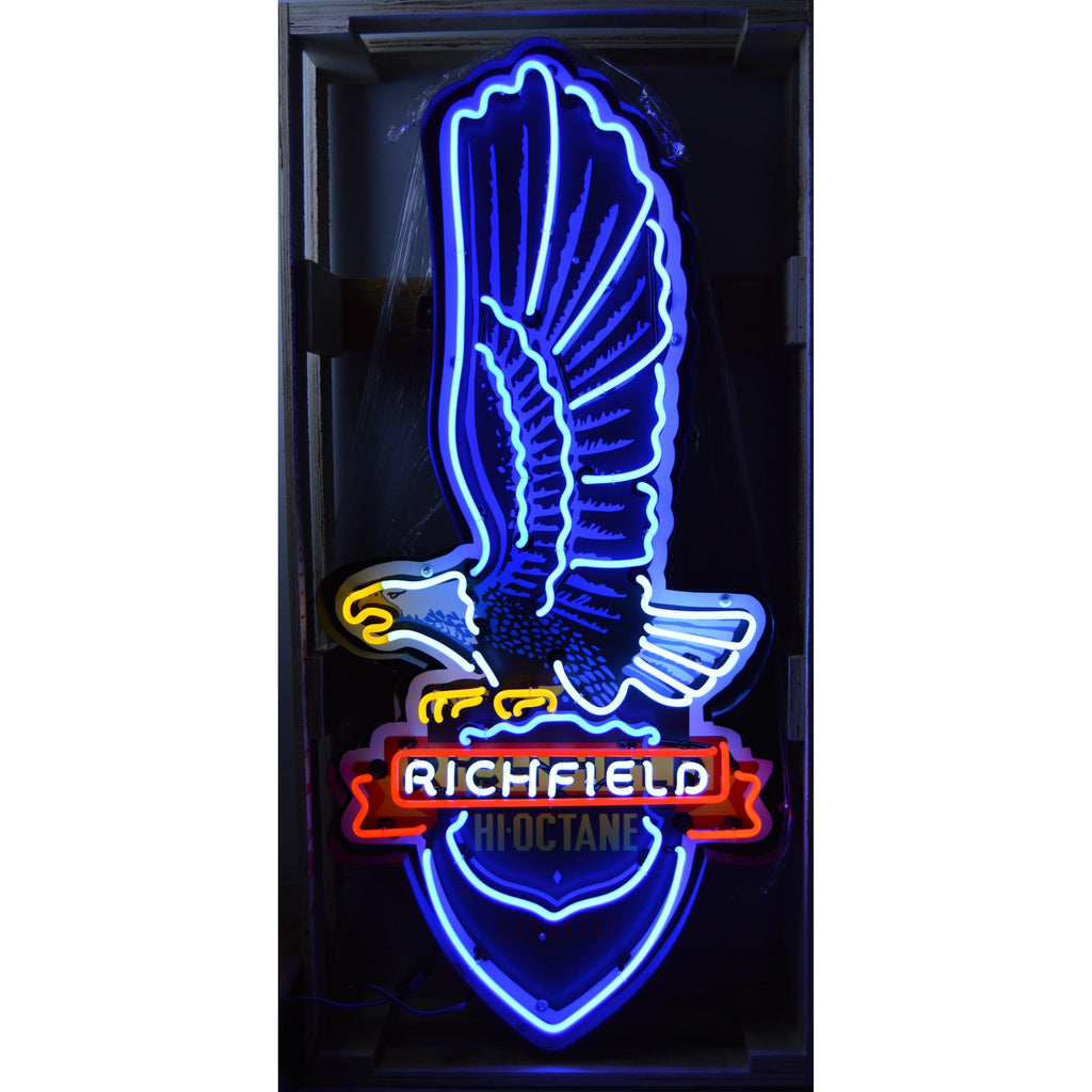 Richfield Gasoline Shaped Neon Sign in Steel Can, 24" X 48"-Neon Signs-Grease Monkey Garage