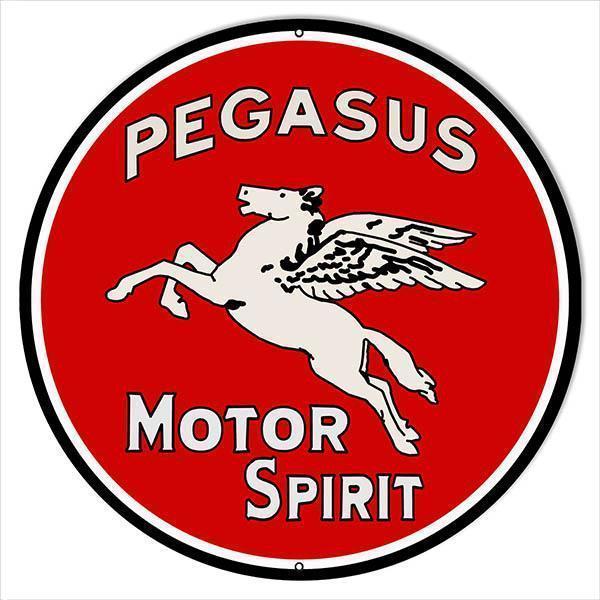 Round Pegasus Spirit Motor Oil Sign-Metal Signs-Grease Monkey Garage