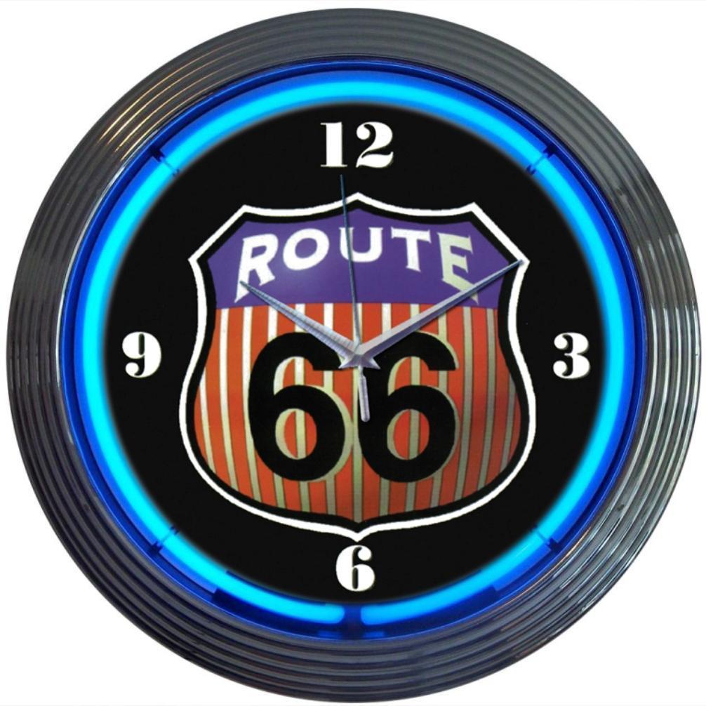 Route 66 Neon Clock-Clocks-Grease Monkey Garage