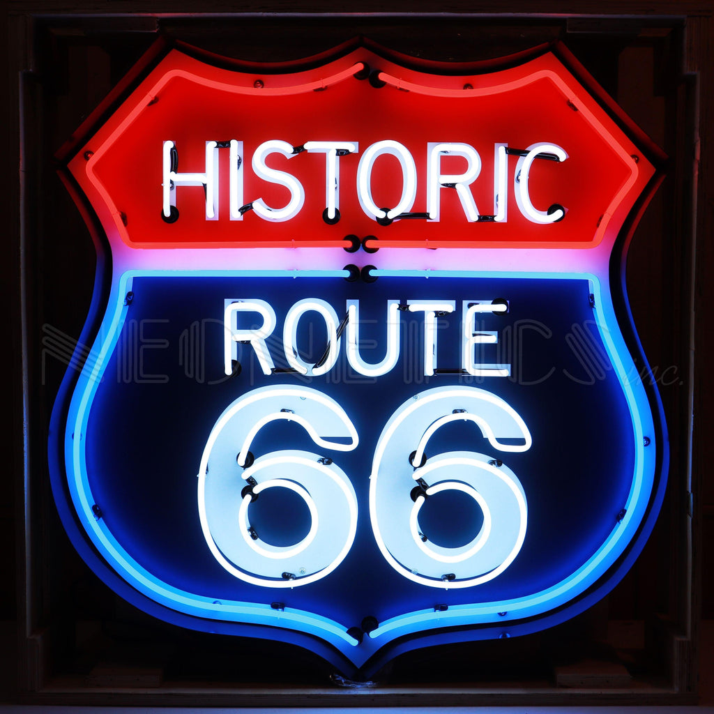 Route 66 Neon Sign in Steel Can (35")-Neon Signs-Grease Monkey Garage