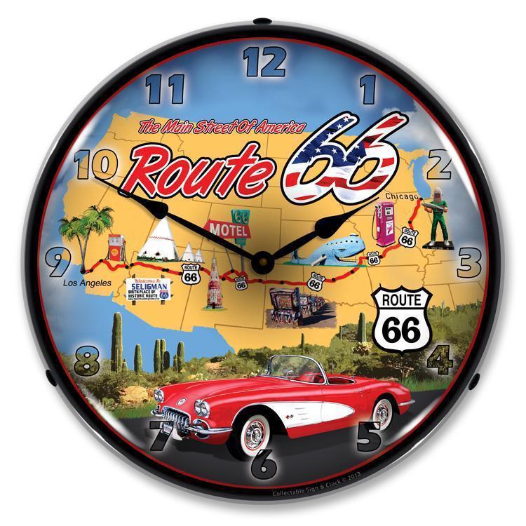 Route 66 USA Backlit LED Clock-LED Clocks-Grease Monkey Garage