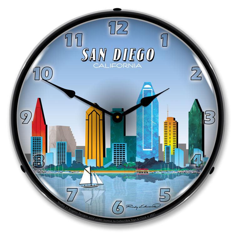 San Diego Skyline LED Clock-LED Clocks-Grease Monkey Garage