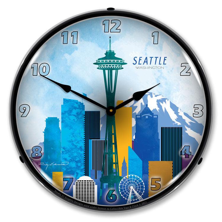 Seattle Skyline LED Clock-LED Clocks-Grease Monkey Garage