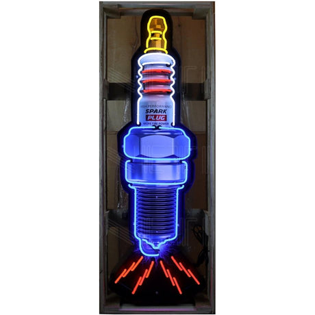 Spark Plug Neon Sign in Shaped Steel Can-Neon Signs-Grease Monkey Garage