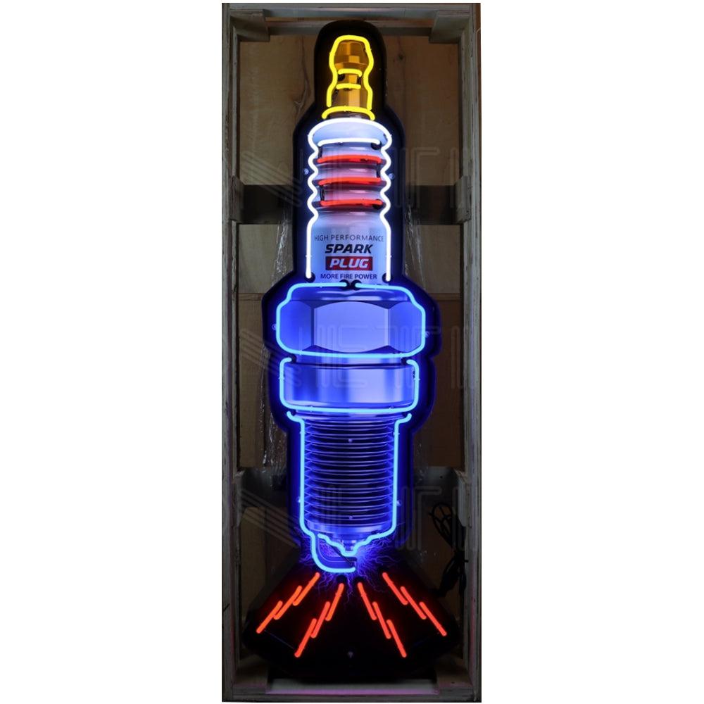 Spark Plug Neon Sign in Shaped Steel Can-Neon Signs-Grease Monkey Garage