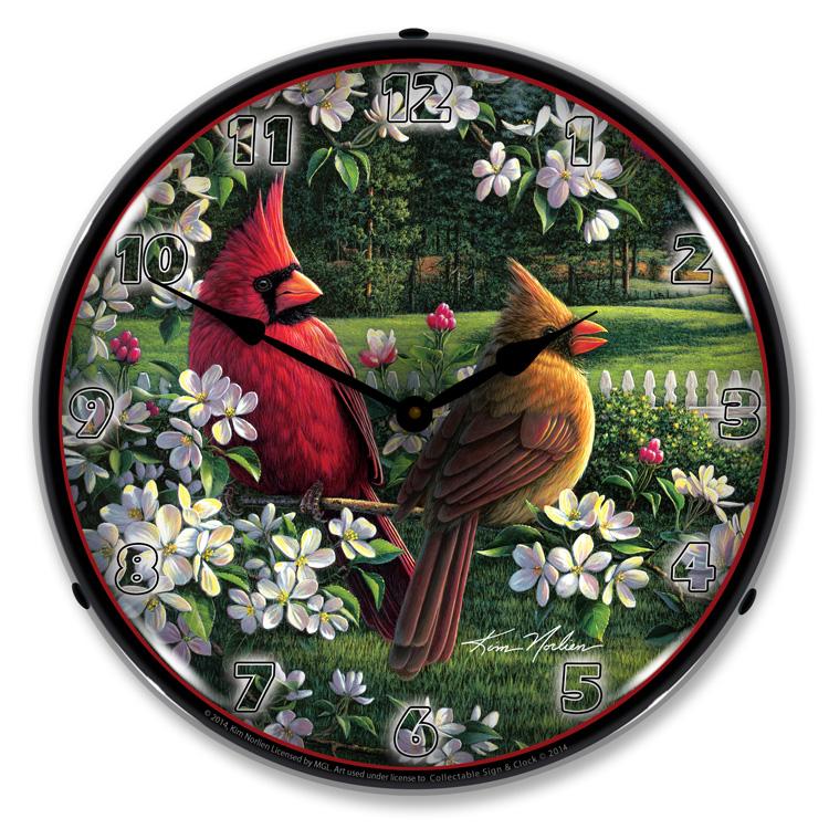 Spring Cardinals LED Clock-LED Clocks-Grease Monkey Garage