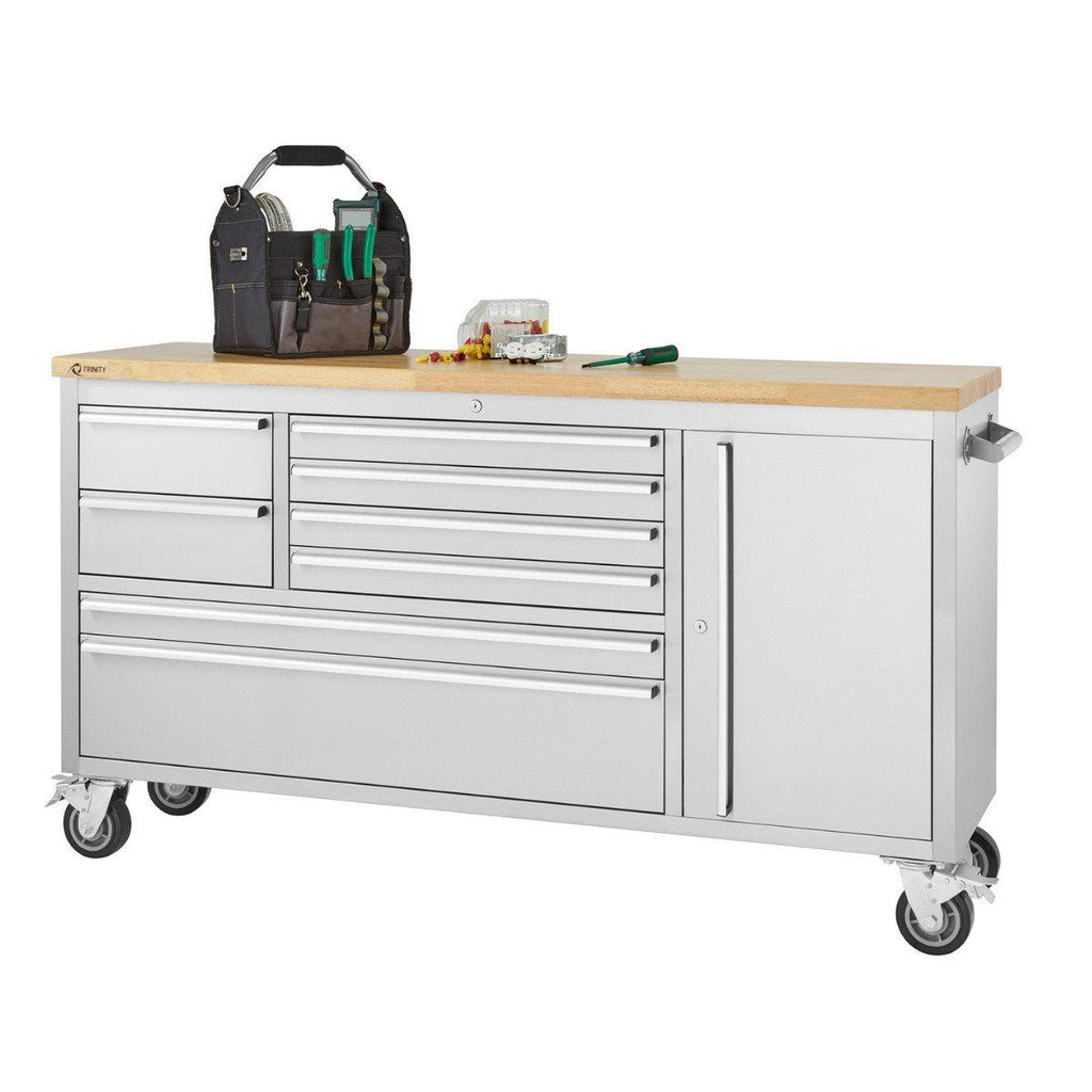 Stainless Steel Rolling Workbench 66" x 19"-Grease Monkey Garage