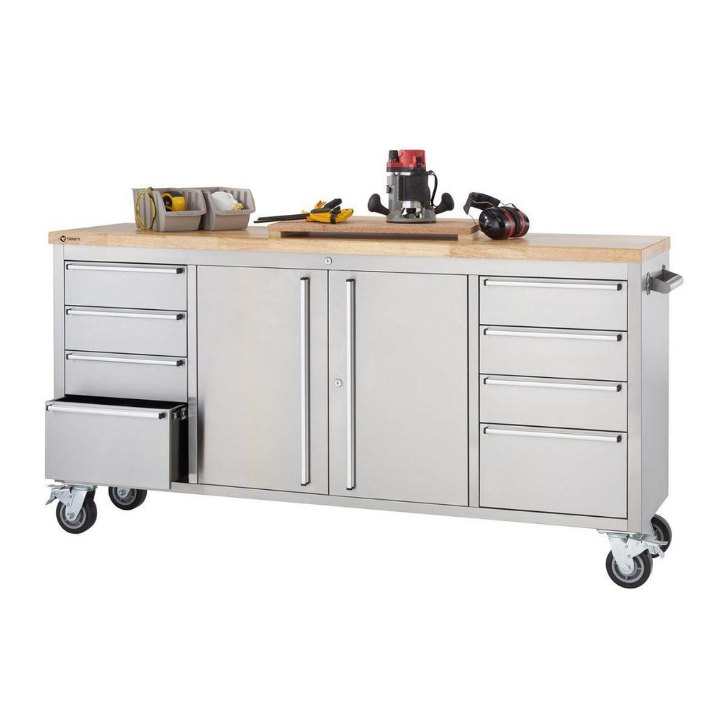 Stainless Steel Rolling Workbench 72" x 19"-Grease Monkey Garage