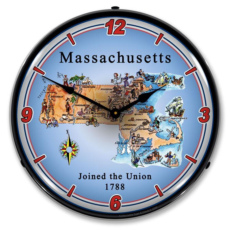 State of Massachusetts LED Clock-LED Clocks-Grease Monkey Garage