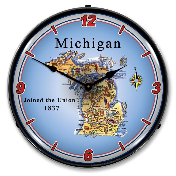 State of Michigan LED Clock-LED Clocks-Grease Monkey Garage