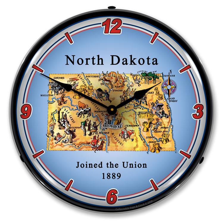 State of North Dakota LED Clock-LED Clocks-Grease Monkey Garage