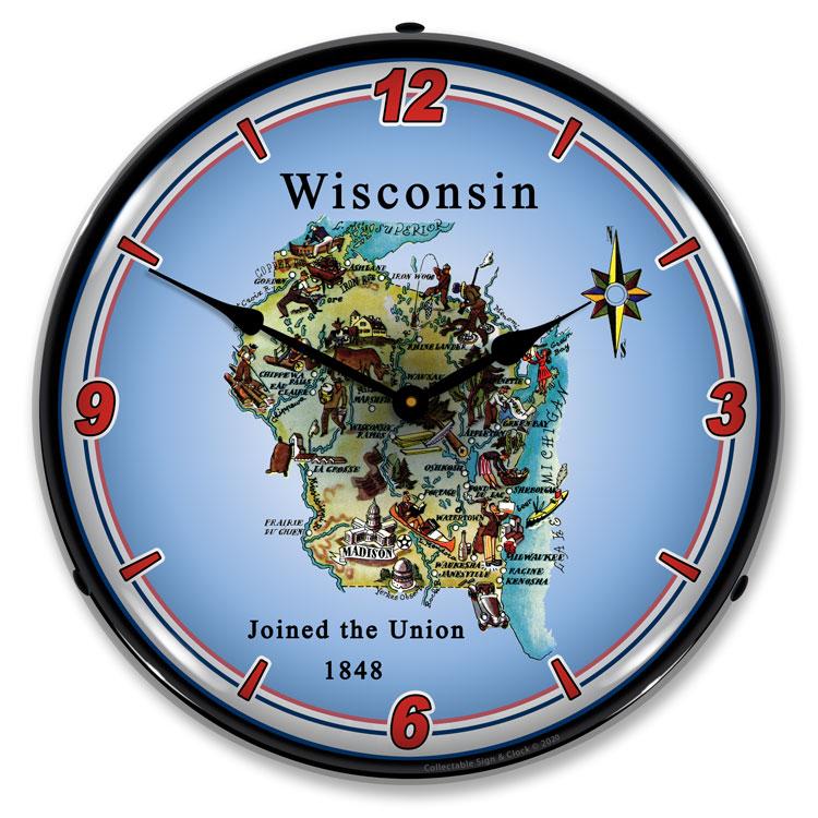 State of Wisconsin LED Clock-LED Clocks-Grease Monkey Garage