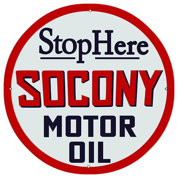 Stop Here Socony Motor Oil Metal Sign-Metal Signs-Grease Monkey Garage