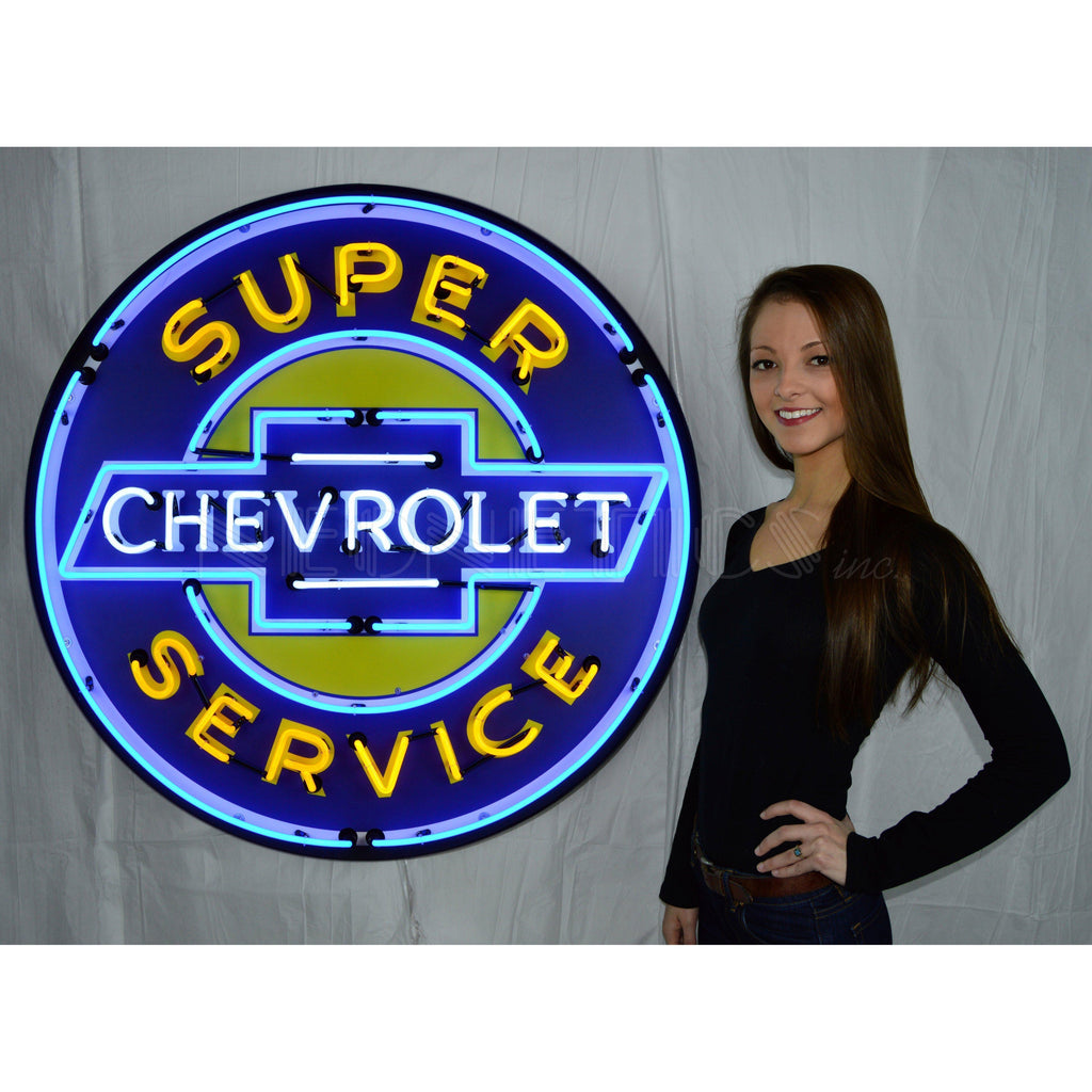 Super Chevrolet Service Neon Sign in Steel Can (36")-Neon Signs-Grease Monkey Garage