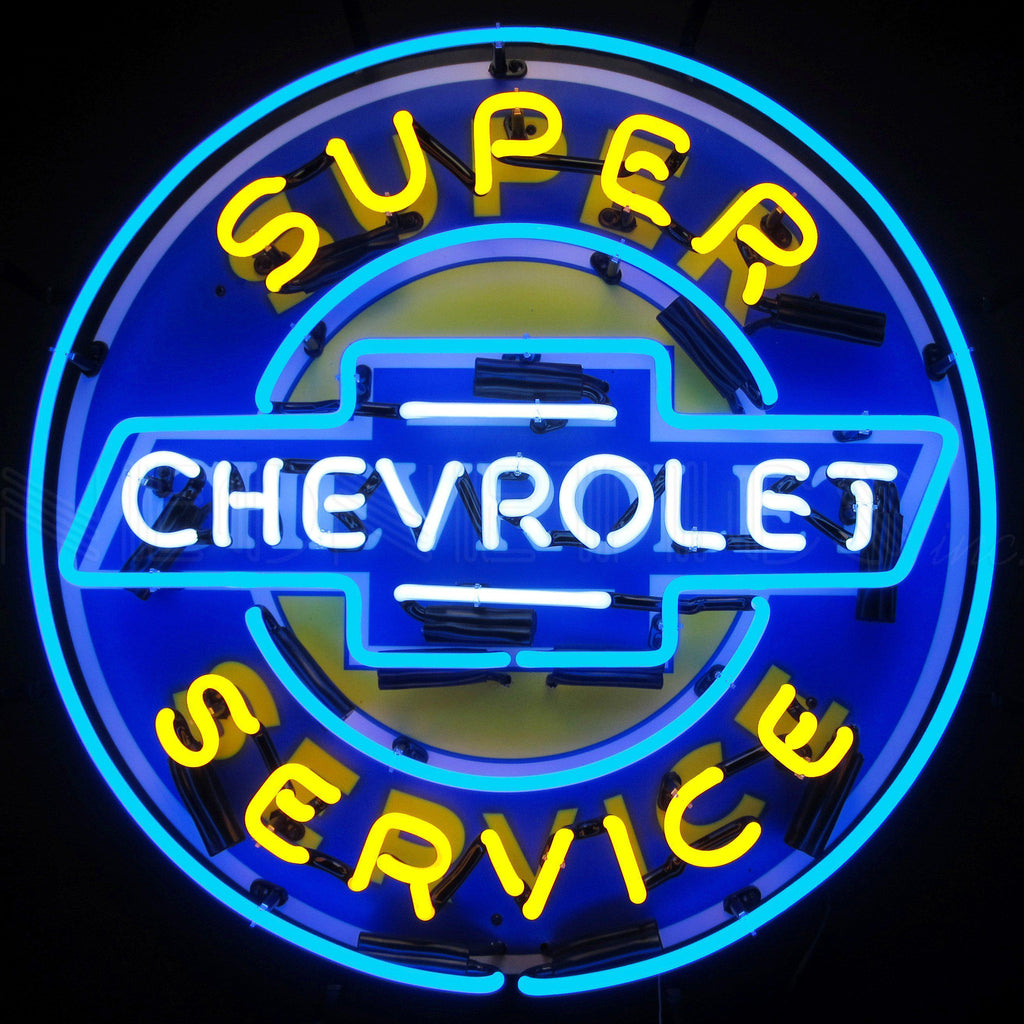 Super Chevy Service Neon Sign with Backing-Neon Signs-Grease Monkey Garage