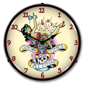 Tattoo Girl in Glass LED Clock-LED Clocks-Grease Monkey Garage