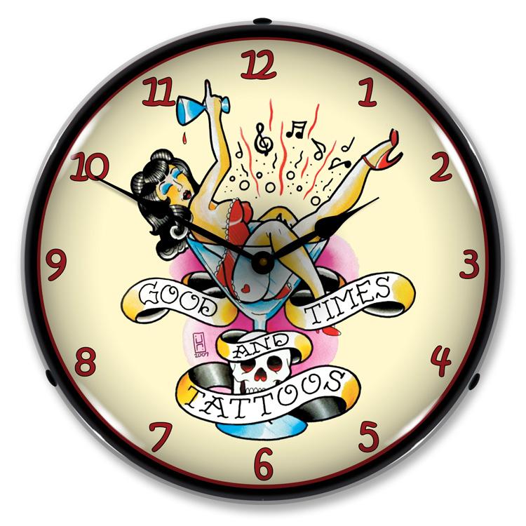Tattoo Girl in Glass LED Clock-LED Clocks-Grease Monkey Garage