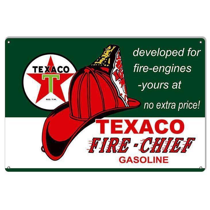 Texaco Fire Chief Metal Sign-Metal Signs-Grease Monkey Garage