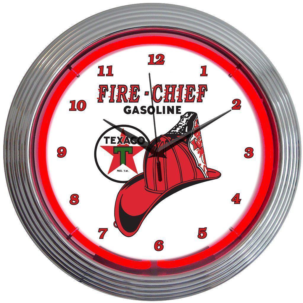 Texaco Fire Chief Neon Clock-Clocks-Grease Monkey Garage