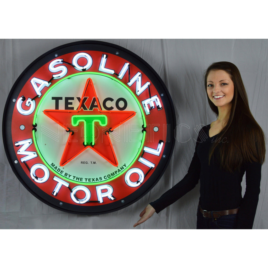 Texaco Motor Oil Neon Sign in Steel Can (36")-Neon Signs-Grease Monkey Garage