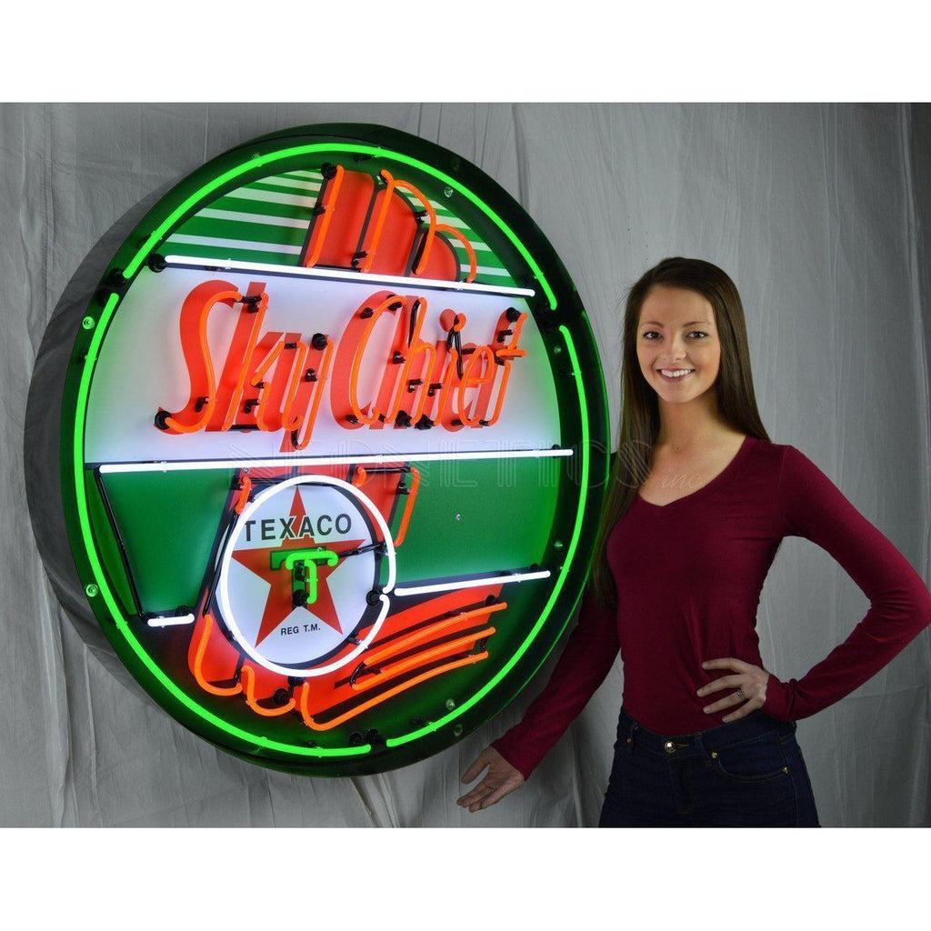 Texaco Sky Chief Neon Sign in Steel Can (36")-Neon Signs-Grease Monkey Garage