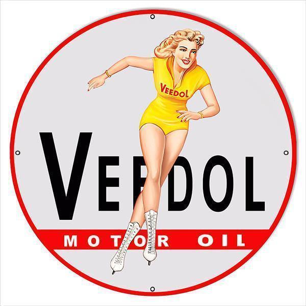 Veedol Pin Up Girl Motor Oil Sign-Metal Signs-Grease Monkey Garage