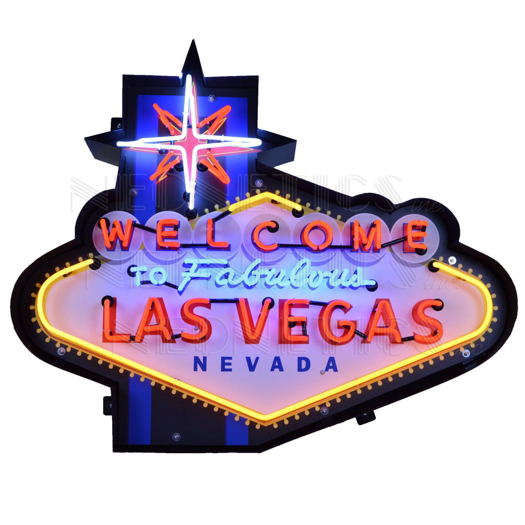 Welcome to Fabulous Las Vegas Neon Sign in Shaped Steel Can-Neon Signs-Grease Monkey Garage
