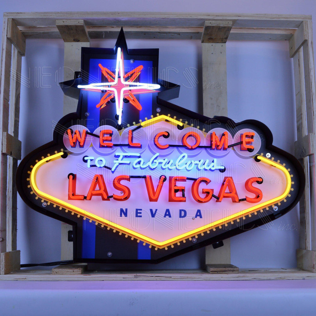 Welcome to Fabulous Las Vegas Neon Sign in Shaped Steel Can-Neon Signs-Grease Monkey Garage