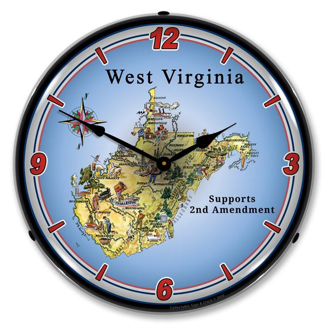 West Virginia Supports the 2nd Amendment LED Clock-LED Clocks-Grease Monkey Garage