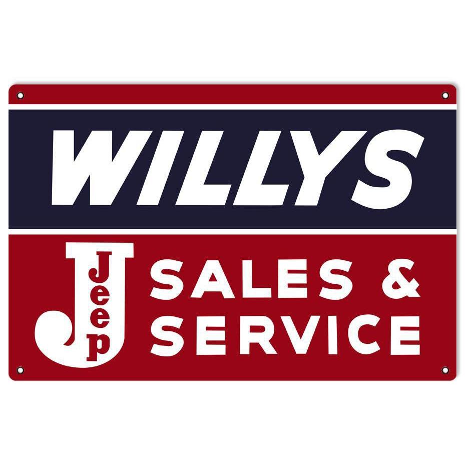 Willys Jeep Sales & Service Metal Sign-Metal Signs-Grease Monkey Garage
