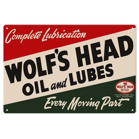 Wolf's Head Oil and Lubes Metal Sign-Metal Signs-Grease Monkey Garage