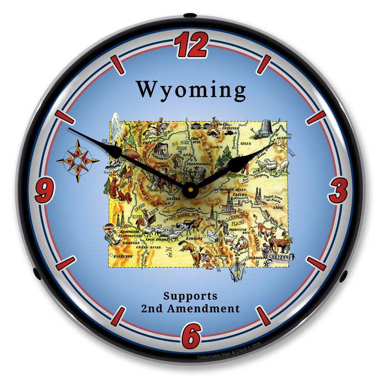 Wyoming Supports the 2nd Amendment LED Clock-LED Clocks-Grease Monkey Garage
