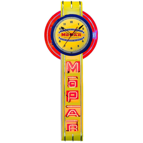 Yellow Vertical Mopar Neon Clock Sign-Neon Clock Signs-Grease Monkey Garage
