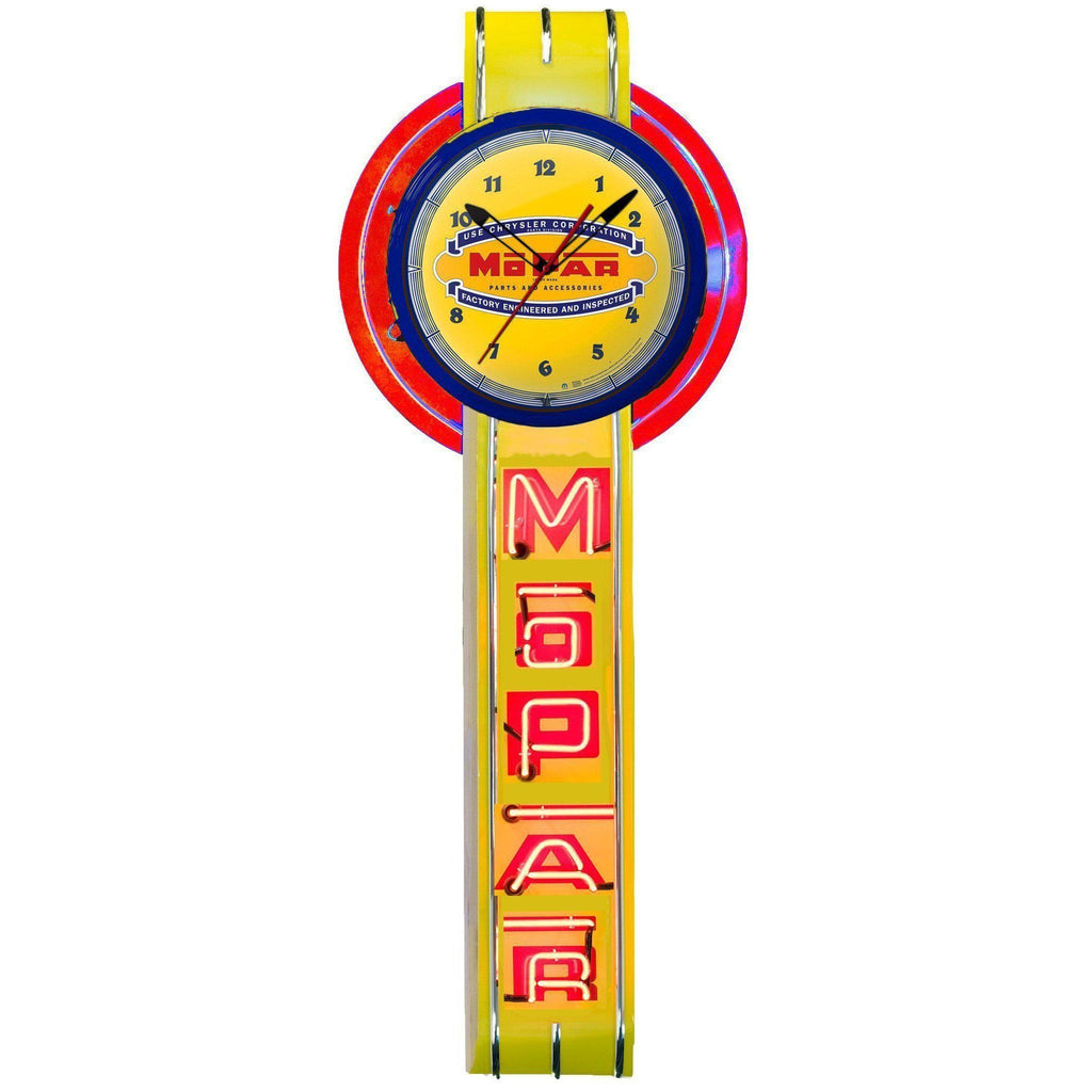 Yellow Vertical Mopar Neon Clock Sign-Neon Clock Signs-Grease Monkey Garage