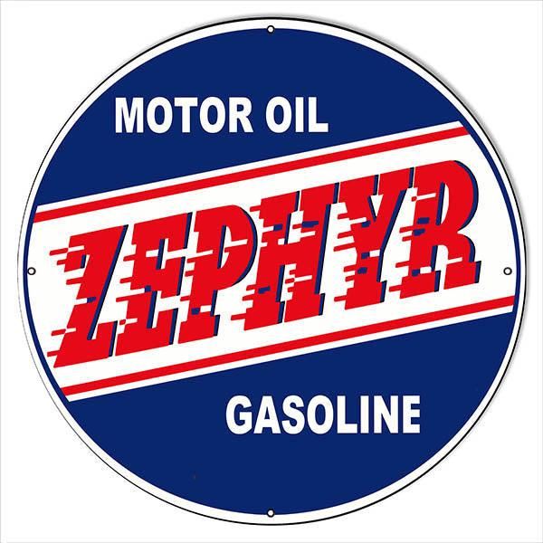 Zephyr Motor Oil Gasoline Metal Sign-Metal Signs-Grease Monkey Garage