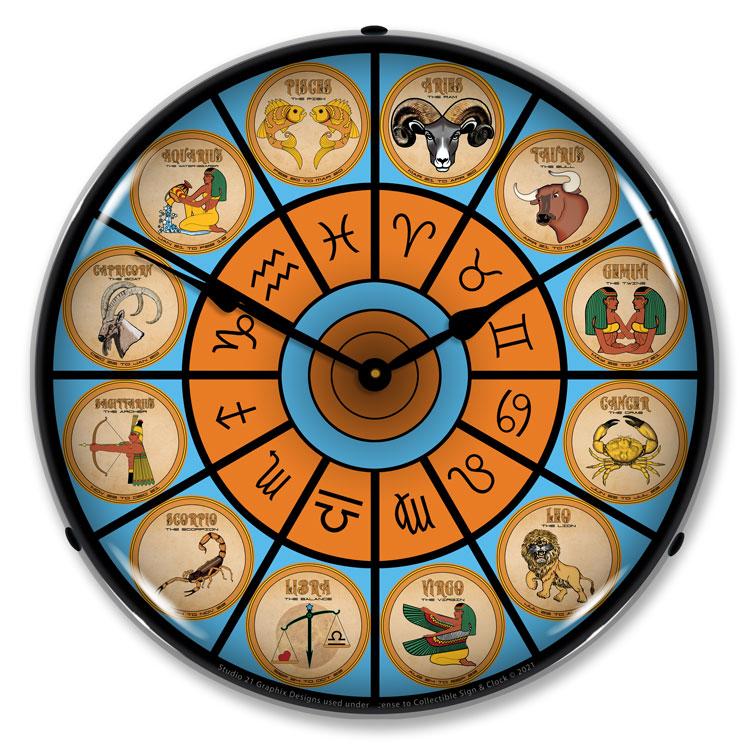 Zodiac Chart 2 LED Clock-LED Clocks-Grease Monkey Garage