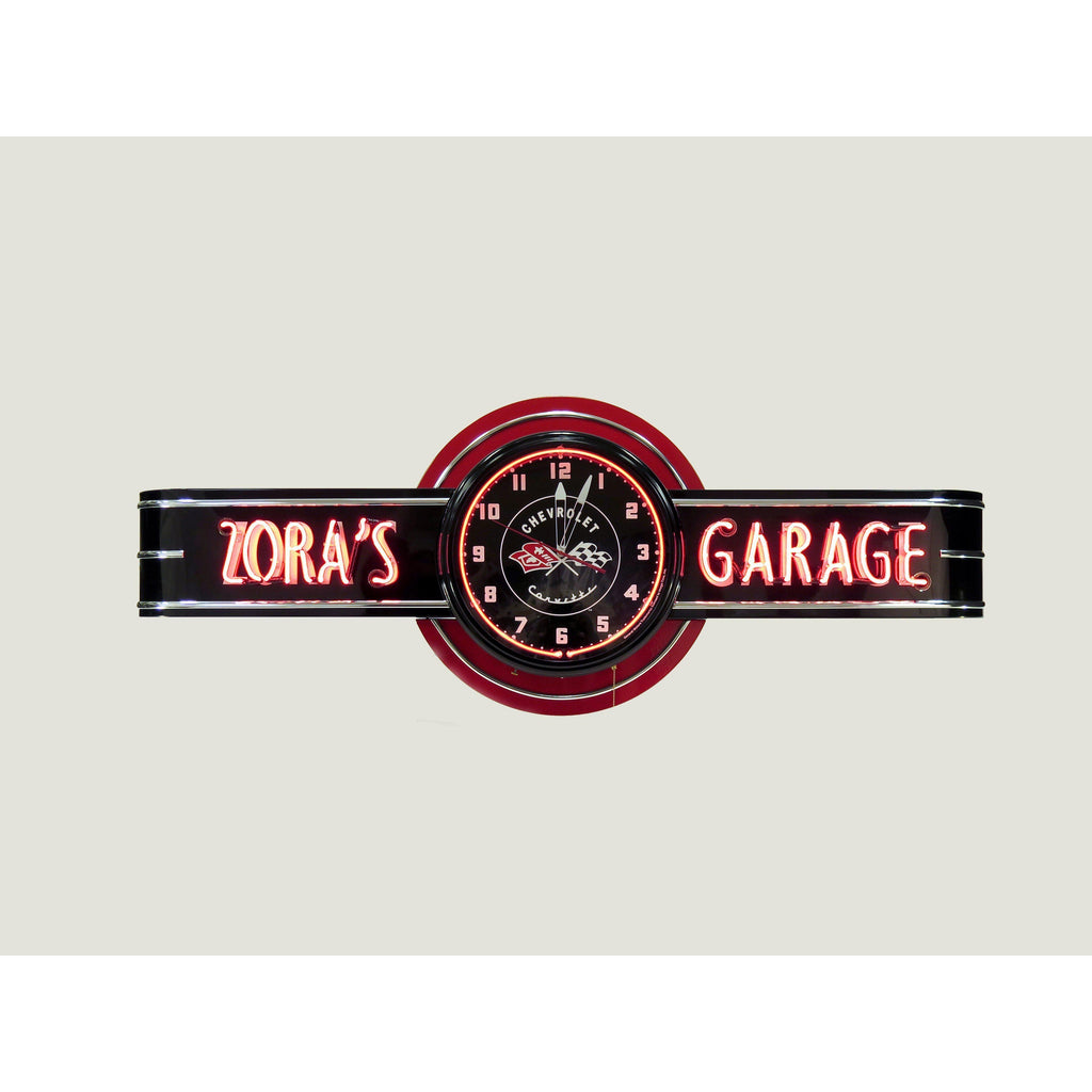 Zora's Garage Corvette Neon Clock Sign-Neon Clock Signs-Grease Monkey Garage